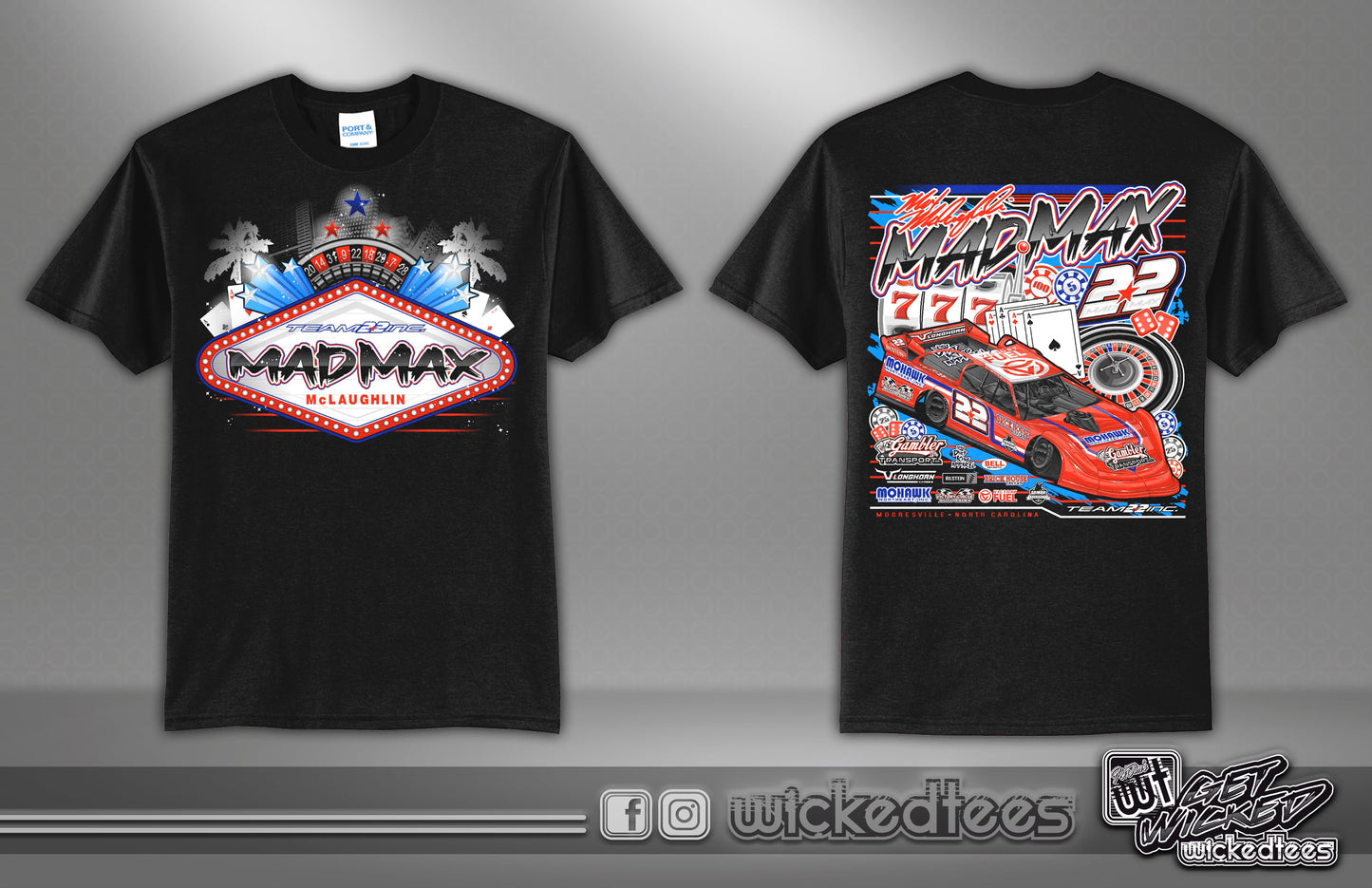 MADMAX CASINO BLACK T-SHIRT TEAM 22 INC. LATE MODEL